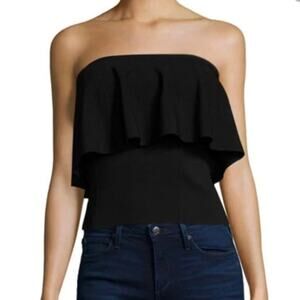 Milly Viscose Blend Knit Flounce Ruffle Strapless Top Black Women's Size 2